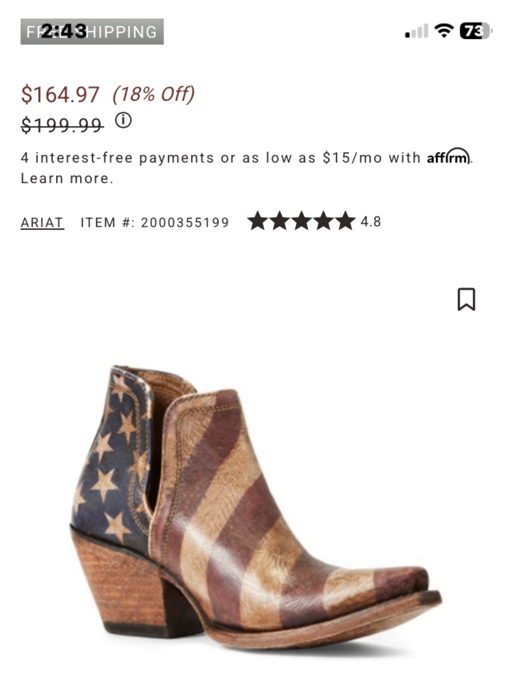 Ariat Americana Flag Western Ankle Boot in Brown and Blue